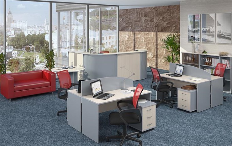 Офисный комплект мебели IMAGO четыре рабочих места, стол для переговоров в Омске - изображение 1